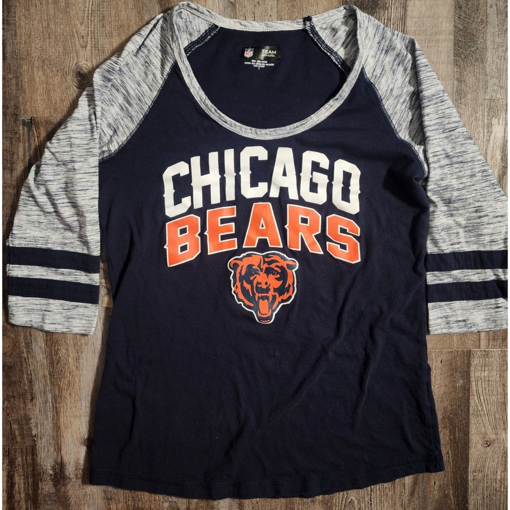 NFL Team Apparel Chicago Bears Top Womens Small Navy Raglan 3/4 Sleeve Shirt